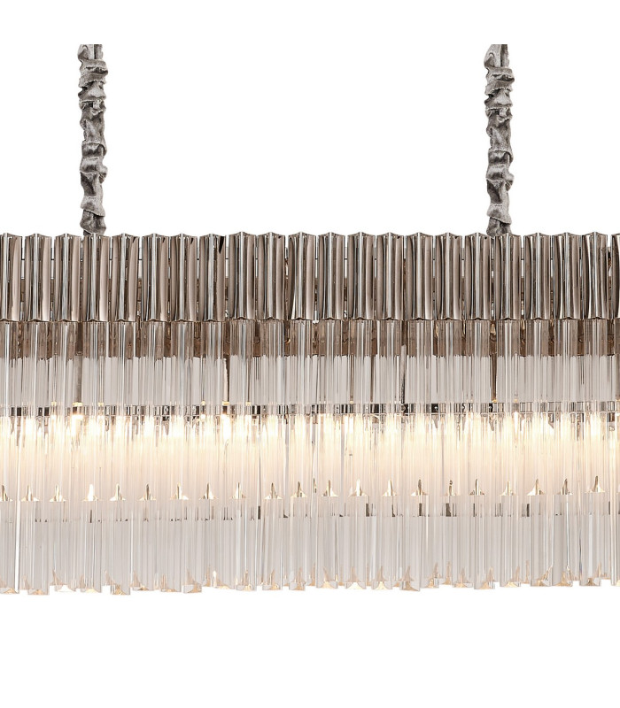 Poland 200 x 40cm Linear Pendant Bell Cup 10 Light E14 Polished Nickel/Clear Sculpted Glass Item Weight: 48kg-7