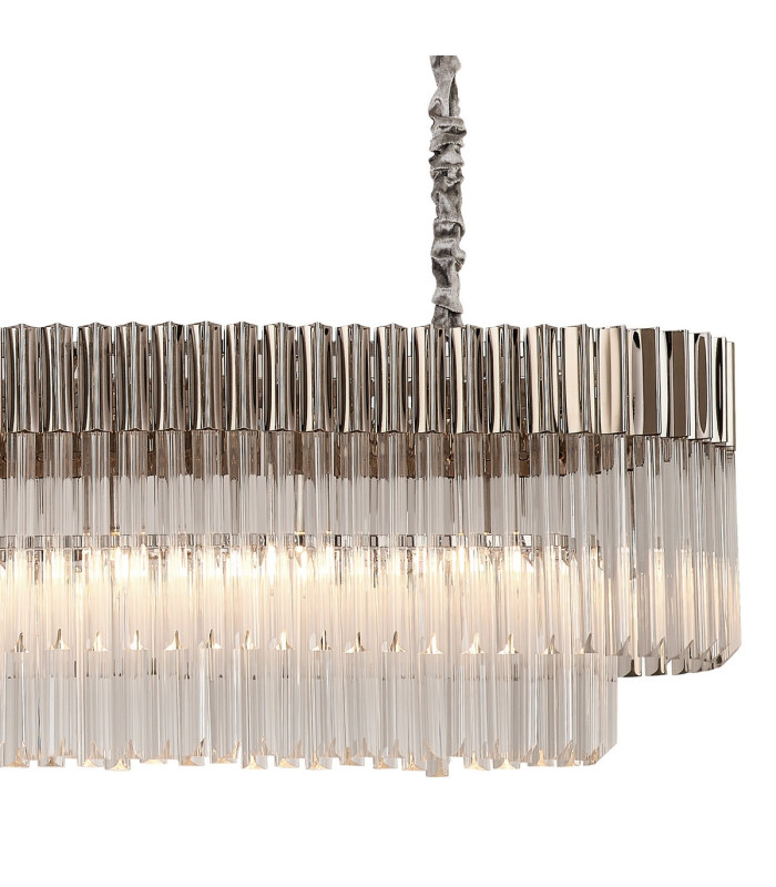 Poland 200 x 40cm Linear Pendant Bell Cup 10 Light E14 Polished Nickel/Clear Sculpted Glass Item Weight: 48kg-8