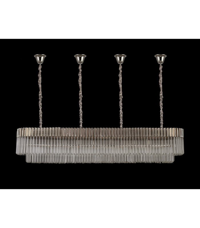 Poland 200 x 40cm Linear Pendant Bell Cup 10 Light E14 Polished Nickel/Clear Sculpted Glass Item Weight: 48kg-9