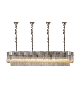 Poland 200 x 40cm Linear Pendant Bell Cup 10 Light E14 Polished Nickel/Cognac Sculpted Glass Item Weight: 48kg-1