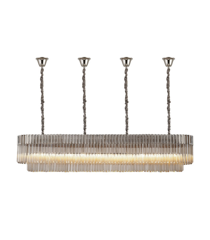 Poland 200 x 40cm Linear Pendant Bell Cup 10 Light E14 Polished Nickel/Cognac Sculpted Glass Item Weight: 48kg-1