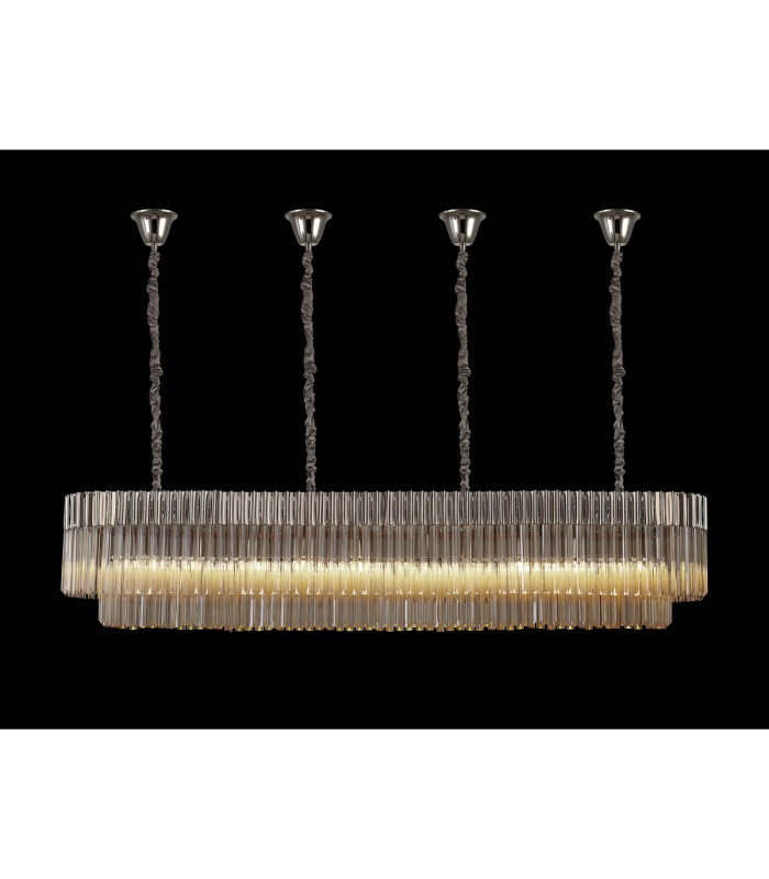 Poland 200 x 40cm Linear Pendant Bell Cup 10 Light E14 Polished Nickel/Cognac Sculpted Glass Item Weight: 48kg-3
