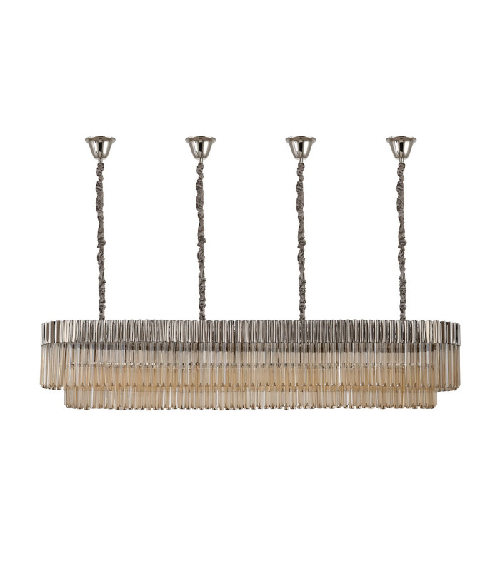 Poland 200 x 40cm Linear Pendant Bell Cup 10 Light E14 Polished Nickel/Cognac Sculpted Glass Item Weight: 48kg-4