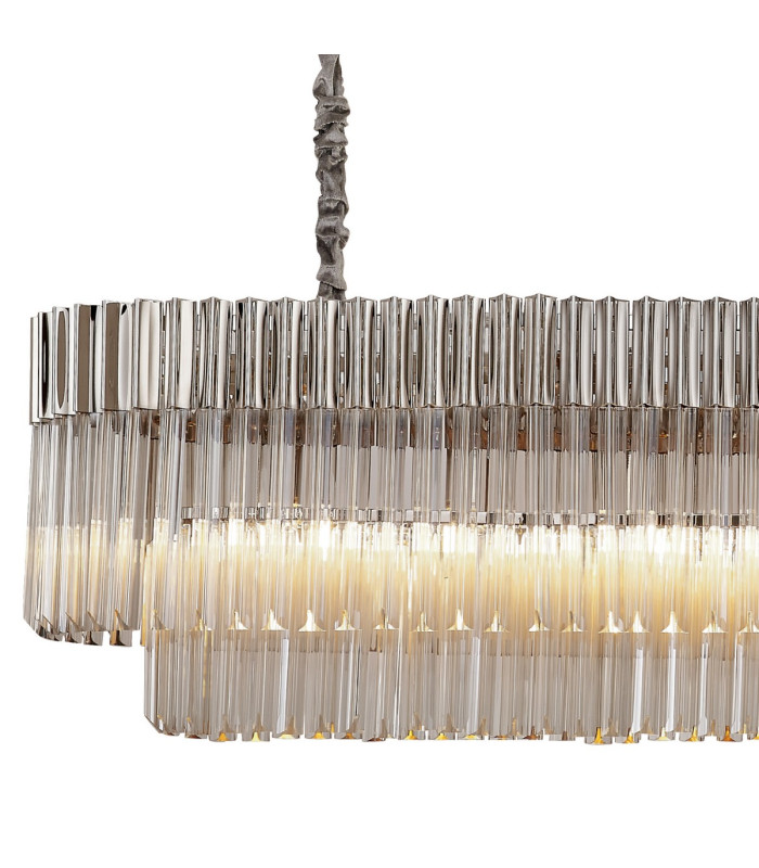 Poland 200 x 40cm Linear Pendant Bell Cup 10 Light E14 Polished Nickel/Cognac Sculpted Glass Item Weight: 48kg-5