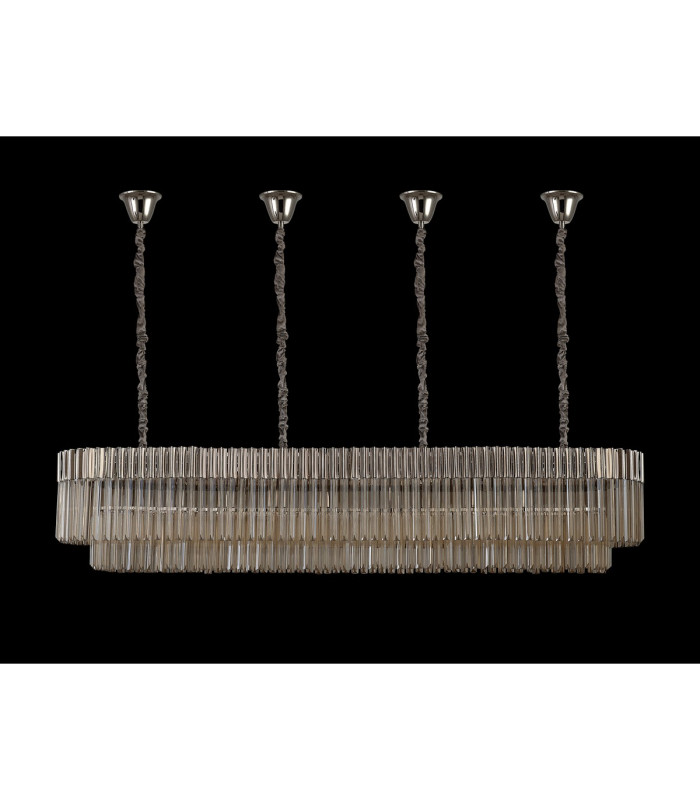 Poland 200 x 40cm Linear Pendant Bell Cup 10 Light E14 Polished Nickel/Cognac Sculpted Glass Item Weight: 48kg-9