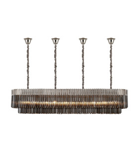 Poland 200 x 40cm Linear Pendant Bell Cup 10 Light E14 Polished Nickel/Smoked Sculpted Glass Item Weight: 48kg-1