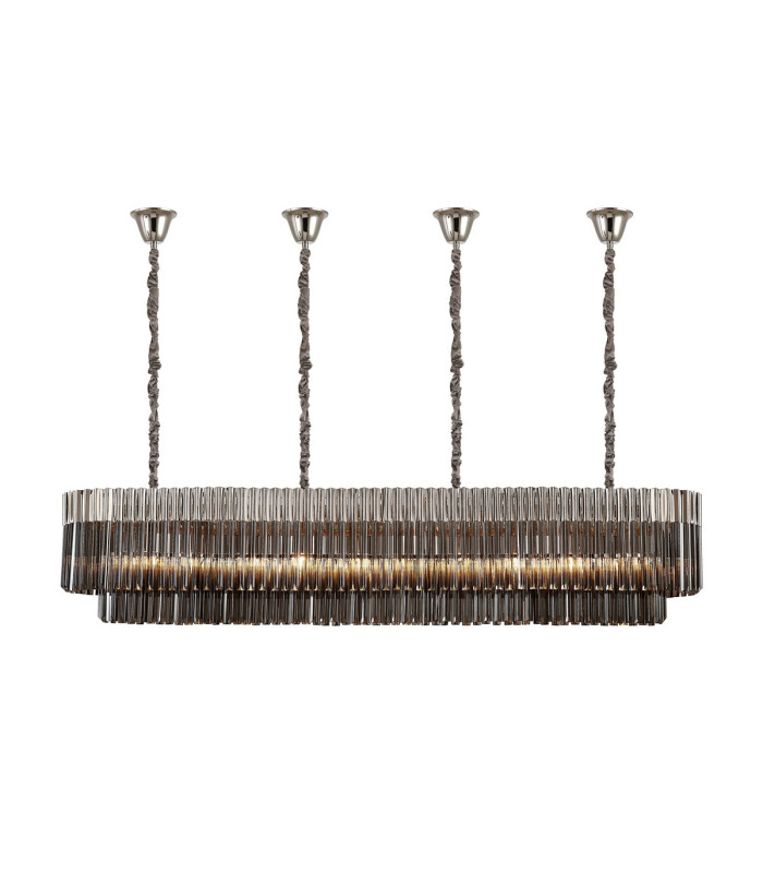 Poland 200 x 40cm Linear Pendant Bell Cup 10 Light E14 Polished Nickel/Smoked Sculpted Glass Item Weight: 48kg-1