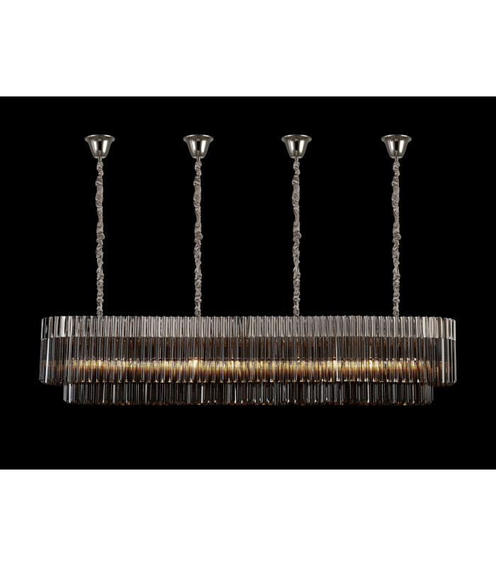 Poland 200 x 40cm Linear Pendant Bell Cup 10 Light E14 Polished Nickel/Smoked Sculpted Glass Item Weight: 48kg-3