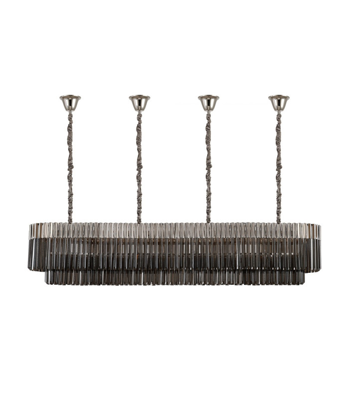 Poland 200 x 40cm Linear Pendant Bell Cup 10 Light E14 Polished Nickel/Smoked Sculpted Glass Item Weight: 48kg-4