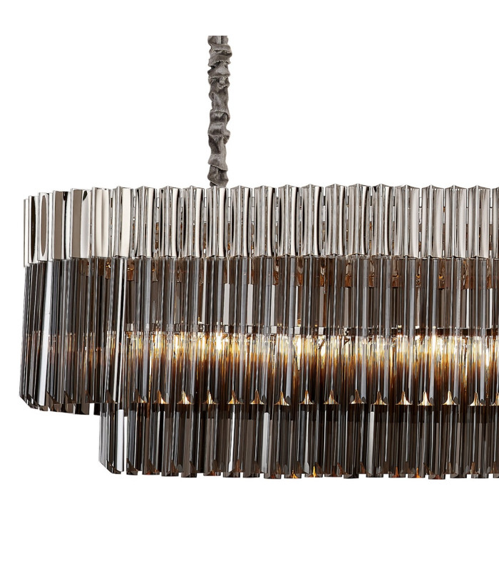 Poland 200 x 40cm Linear Pendant Bell Cup 10 Light E14 Polished Nickel/Smoked Sculpted Glass Item Weight: 48kg-5