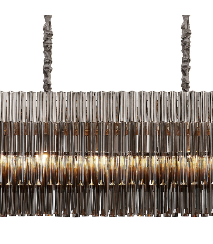 Poland 200 x 40cm Linear Pendant Bell Cup 10 Light E14 Polished Nickel/Smoked Sculpted Glass Item Weight: 48kg-7