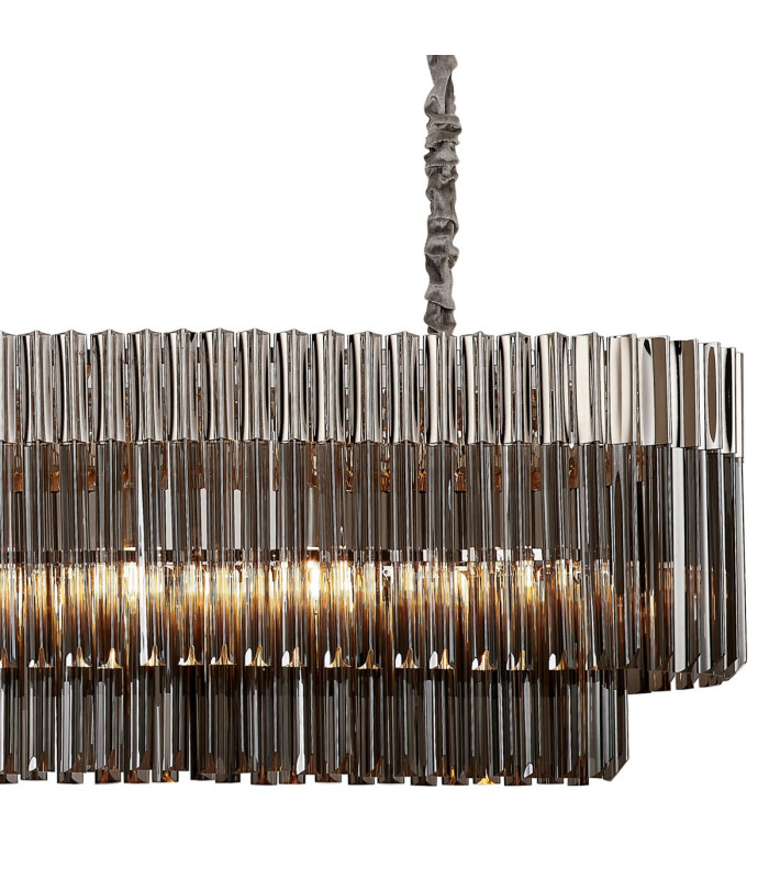 Poland 200 x 40cm Linear Pendant Bell Cup 10 Light E14 Polished Nickel/Smoked Sculpted Glass Item Weight: 48kg-8