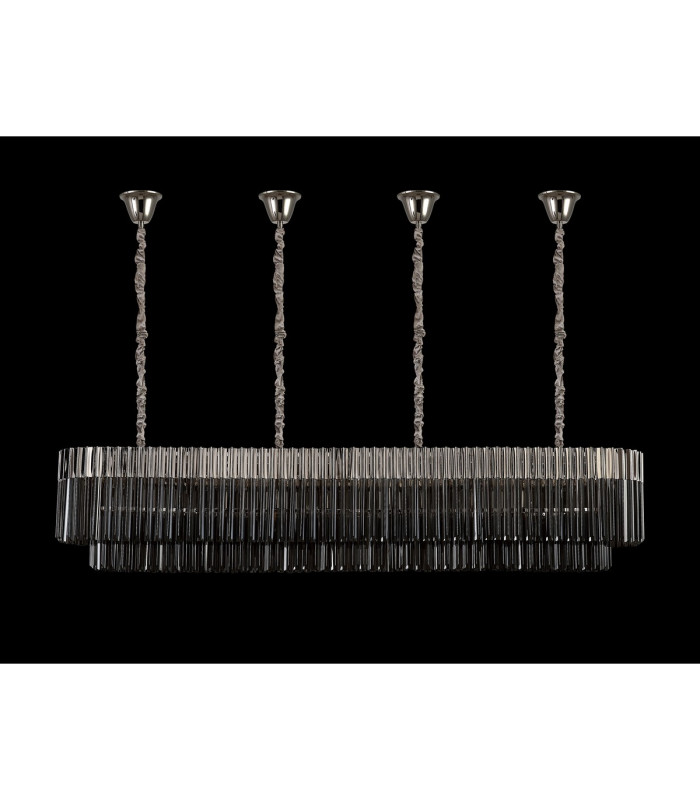 Poland 200 x 40cm Linear Pendant Bell Cup 10 Light E14 Polished Nickel/Smoked Sculpted Glass Item Weight: 48kg-9