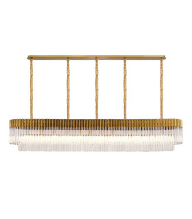Poland 225 x 40cm Linear Pendant 12 Light E14 Brass/Clear Sculpted Glass Item Weight: 60kg-1
