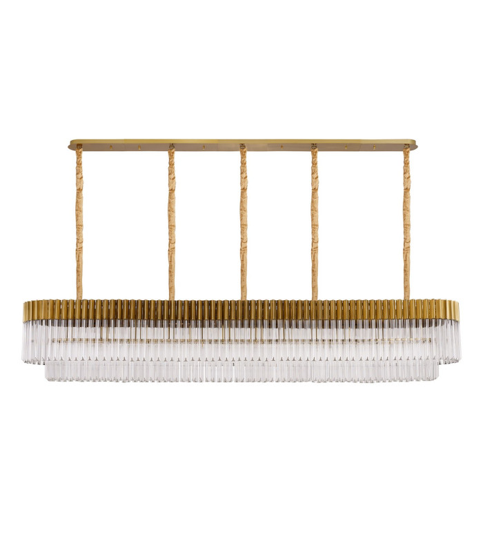 Poland 225 x 40cm Linear Pendant 12 Light E14 Brass/Clear Sculpted Glass Item Weight: 60kg-3