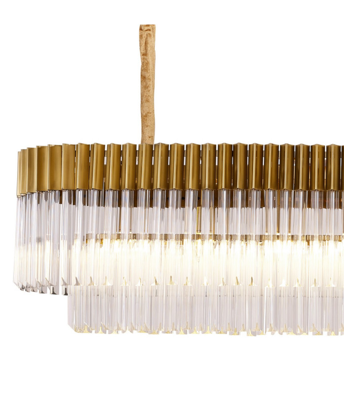 Poland 225 x 40cm Linear Pendant 12 Light E14 Brass/Clear Sculpted Glass Item Weight: 60kg-4