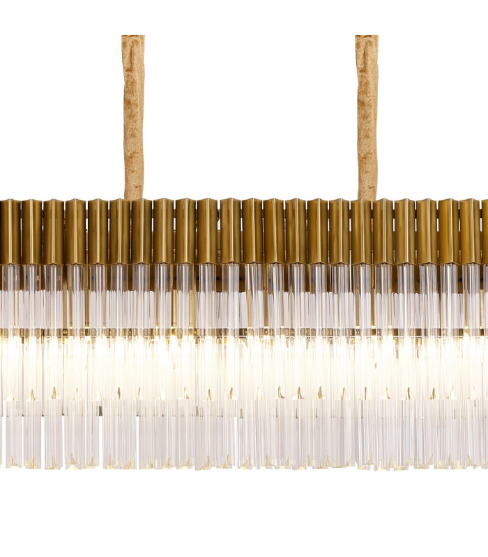 Poland 225 x 40cm Linear Pendant 12 Light E14 Brass/Clear Sculpted Glass Item Weight: 60kg-6