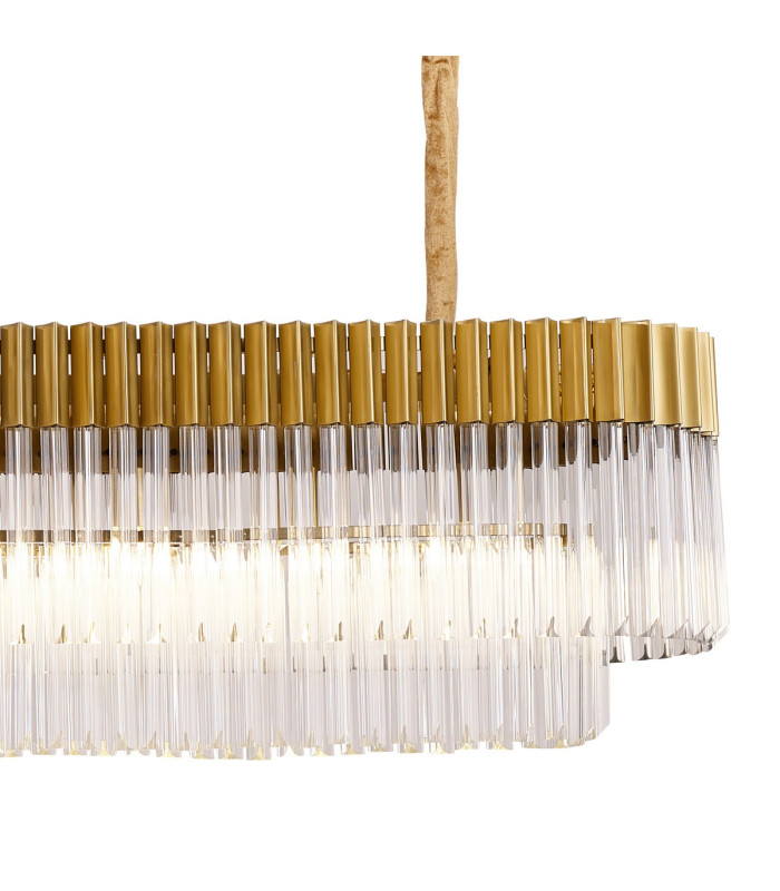 Poland 225 x 40cm Linear Pendant 12 Light E14 Brass/Clear Sculpted Glass Item Weight: 60kg-7