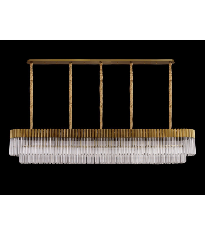 Poland 225 x 40cm Linear Pendant 12 Light E14 Brass/Clear Sculpted Glass Item Weight: 60kg-8