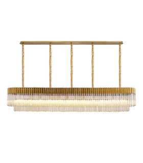Poland 225 x 40cm Linear Pendant 12 Light E14 Brass/Cognac Sculpted Glass Item Weight: 60kg-1
