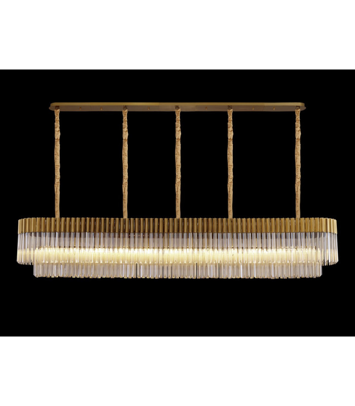 Poland 225 x 40cm Linear Pendant 12 Light E14 Brass/Cognac Sculpted Glass Item Weight: 60kg-3