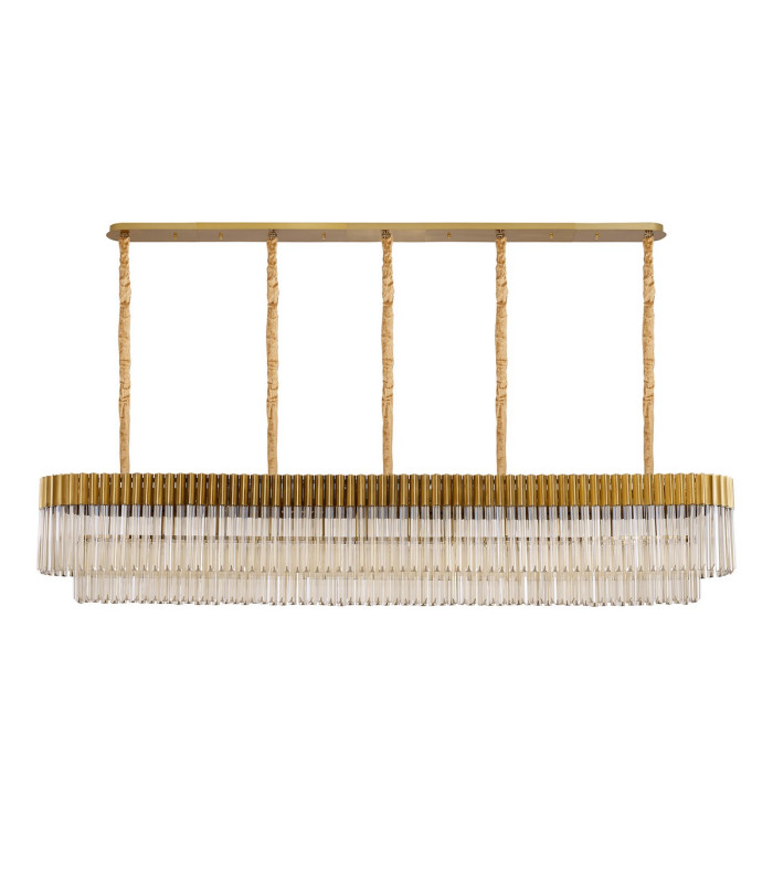 Poland 225 x 40cm Linear Pendant 12 Light E14 Brass/Cognac Sculpted Glass Item Weight: 60kg-4