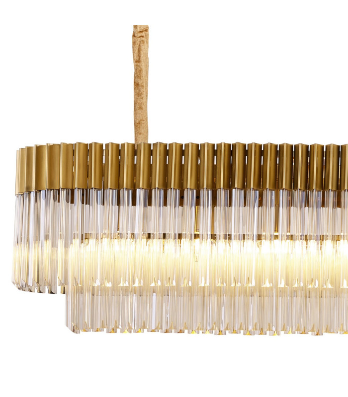 Poland 225 x 40cm Linear Pendant 12 Light E14 Brass/Cognac Sculpted Glass Item Weight: 60kg-5