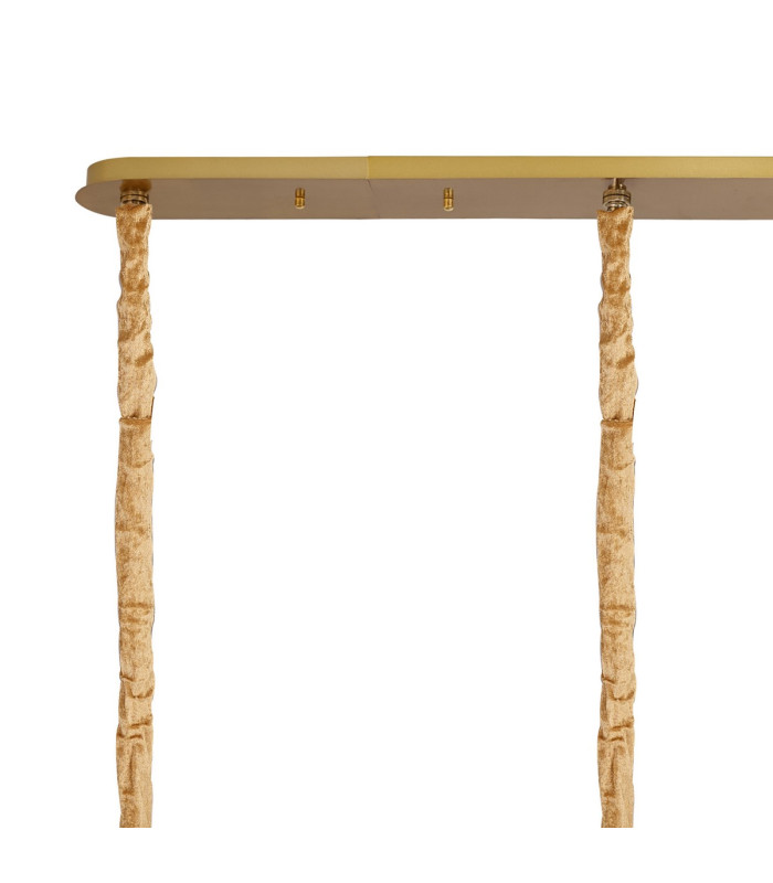Poland 225 x 40cm Linear Pendant 12 Light E14 Brass/Cognac Sculpted Glass Item Weight: 60kg-6