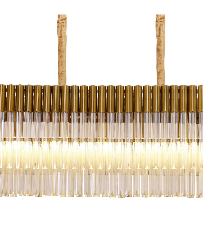 Poland 225 x 40cm Linear Pendant 12 Light E14 Brass/Cognac Sculpted Glass Item Weight: 60kg-7