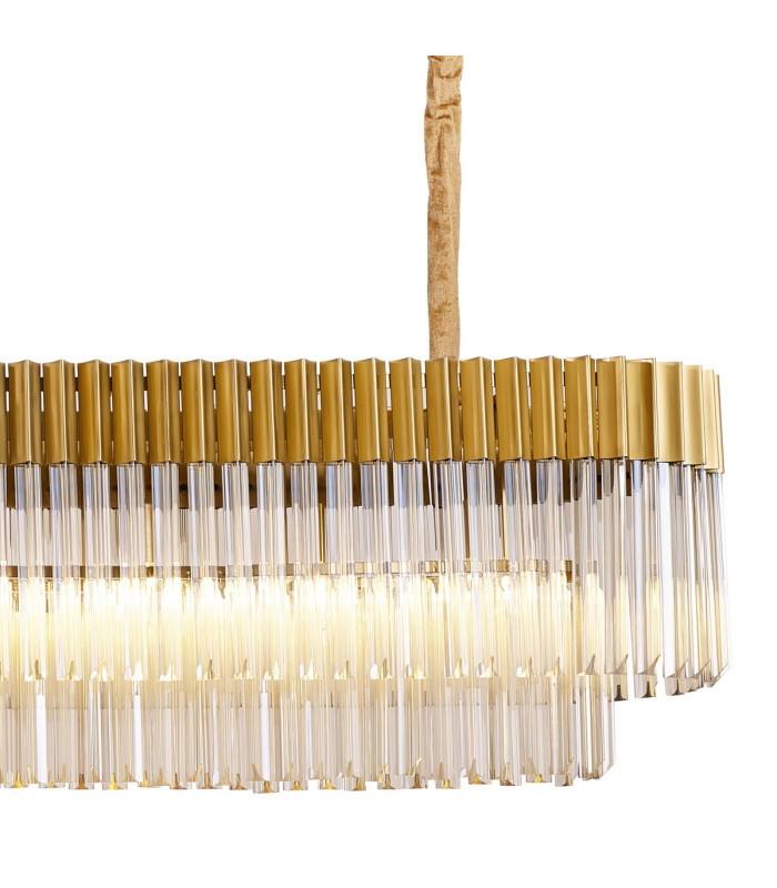 Poland 225 x 40cm Linear Pendant 12 Light E14 Brass/Cognac Sculpted Glass Item Weight: 60kg-8