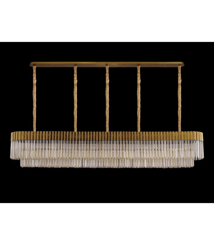 Poland 225 x 40cm Linear Pendant 12 Light E14 Brass/Cognac Sculpted Glass Item Weight: 60kg-9