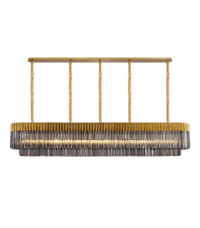 Poland 225 x 40cm Linear Pendant 12 Light E14 Brass/Smoked Sculpted Glass Item Weight: 60kg-1