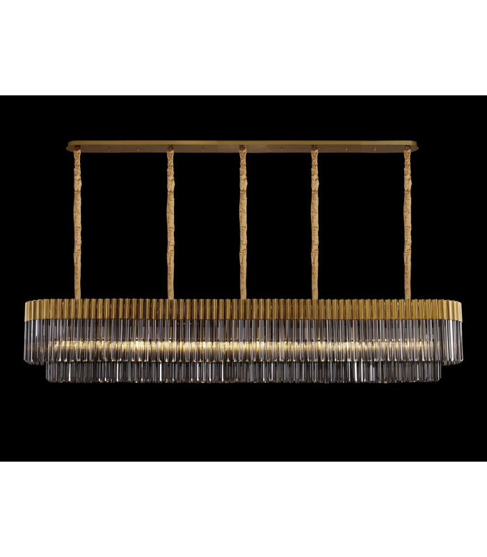 Poland 225 x 40cm Linear Pendant 12 Light E14 Brass/Smoked Sculpted Glass Item Weight: 60kg-3