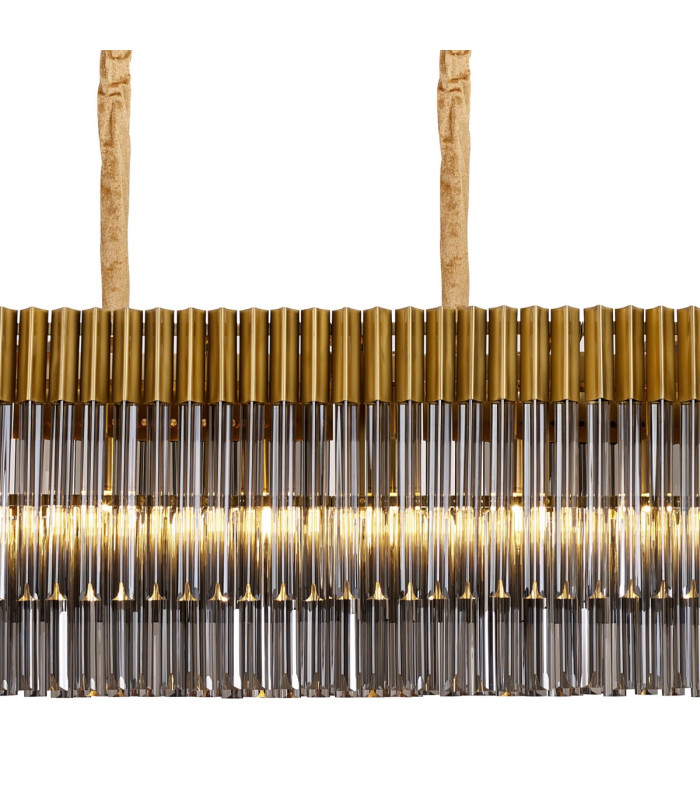Poland 225 x 40cm Linear Pendant 12 Light E14 Brass/Smoked Sculpted Glass Item Weight: 60kg-7
