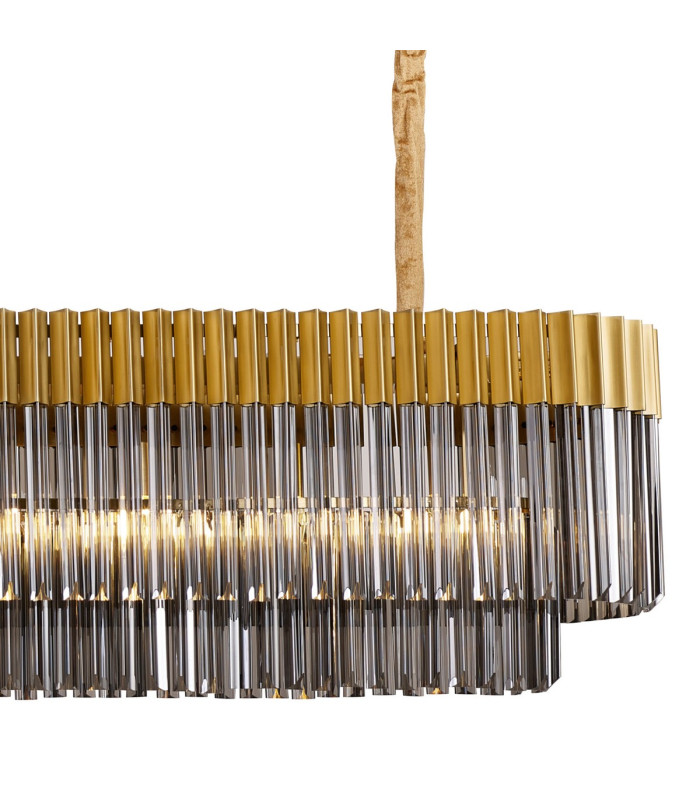 Poland 225 x 40cm Linear Pendant 12 Light E14 Brass/Smoked Sculpted Glass Item Weight: 60kg-8