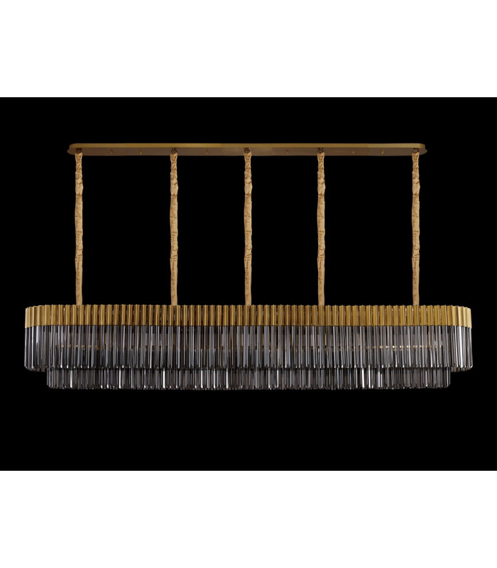 Poland 225 x 40cm Linear Pendant 12 Light E14 Brass/Smoked Sculpted Glass Item Weight: 60kg-9
