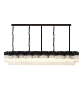 Poland 225 x 40cm Linear Pendant 12 Light E14 Matt Black/Clear Sculpted Glass Item Weight: 60kg-1