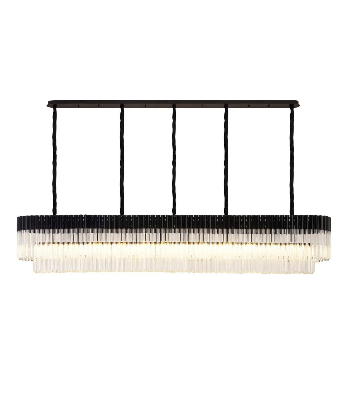 Poland 225 x 40cm Linear Pendant 12 Light E14 Matt Black/Clear Sculpted Glass Item Weight: 60kg-1