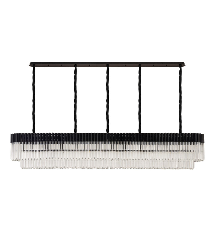 Poland 225 x 40cm Linear Pendant 12 Light E14 Matt Black/Clear Sculpted Glass Item Weight: 60kg-4