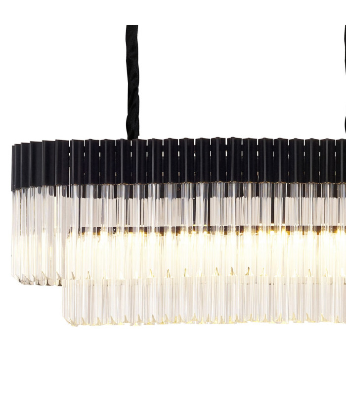 Poland 225 x 40cm Linear Pendant 12 Light E14 Matt Black/Clear Sculpted Glass Item Weight: 60kg-5