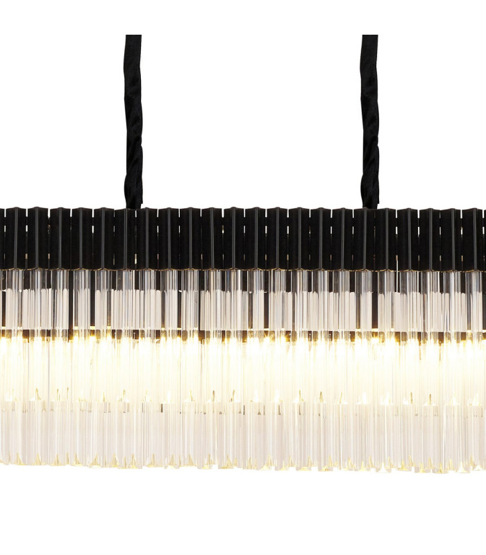 Poland 225 x 40cm Linear Pendant 12 Light E14 Matt Black/Clear Sculpted Glass Item Weight: 60kg-7
