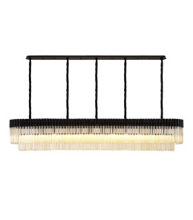 Poland 225 x 40cm Linear Pendant 12 Light E14 Matt Black/Cognac Sculpted Glass Item Weight: 60kg-1
