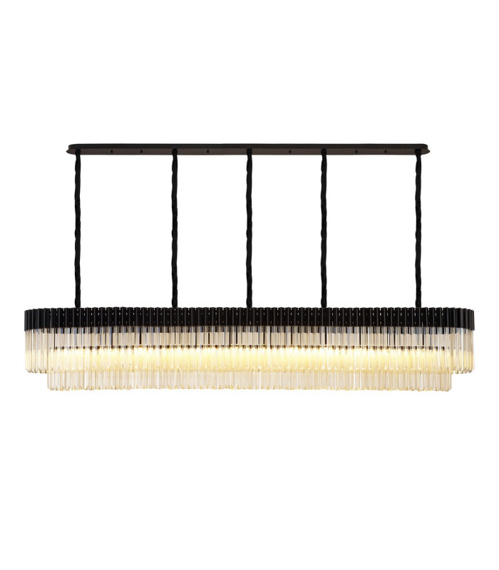 Poland 225 x 40cm Linear Pendant 12 Light E14 Matt Black/Cognac Sculpted Glass Item Weight: 60kg-1
