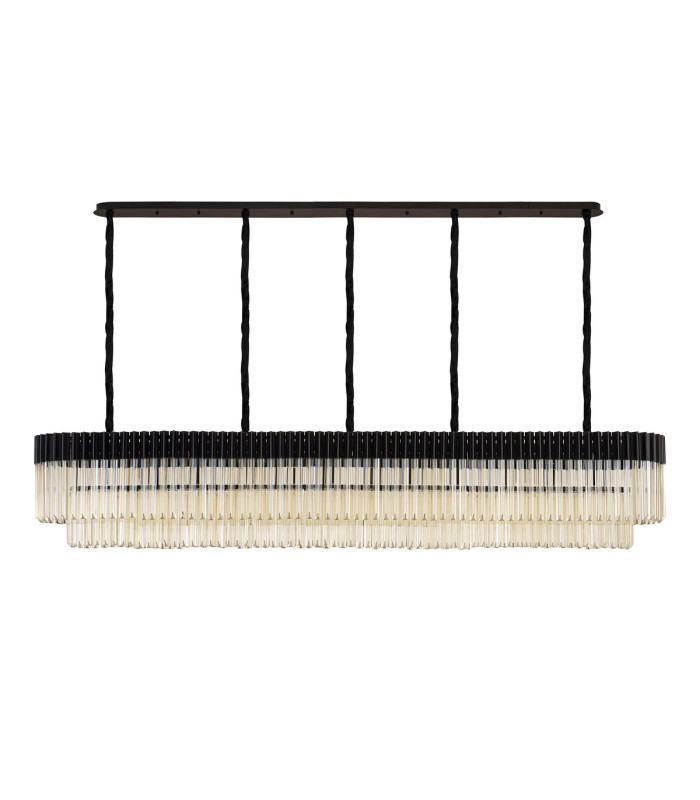 Poland 225 x 40cm Linear Pendant 12 Light E14 Matt Black/Cognac Sculpted Glass Item Weight: 60kg-4