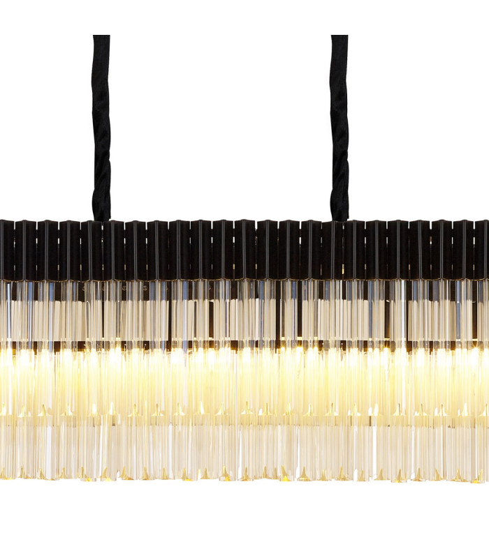 Poland 225 x 40cm Linear Pendant 12 Light E14 Matt Black/Cognac Sculpted Glass Item Weight: 60kg-7