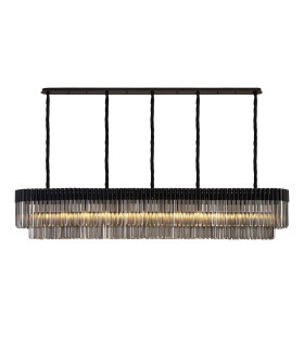 Poland 225 x 40cm Linear Pendant 12 Light E14 Matt Black/Smoked Sculpted Glass Item Weight: 60kg-1
