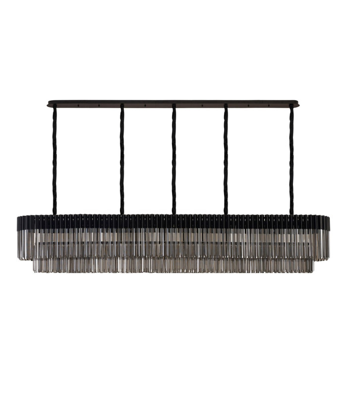 Poland 225 x 40cm Linear Pendant 12 Light E14 Matt Black/Smoked Sculpted Glass Item Weight: 60kg-4