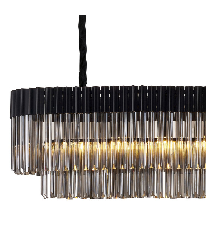 Poland 225 x 40cm Linear Pendant 12 Light E14 Matt Black/Smoked Sculpted Glass Item Weight: 60kg-5