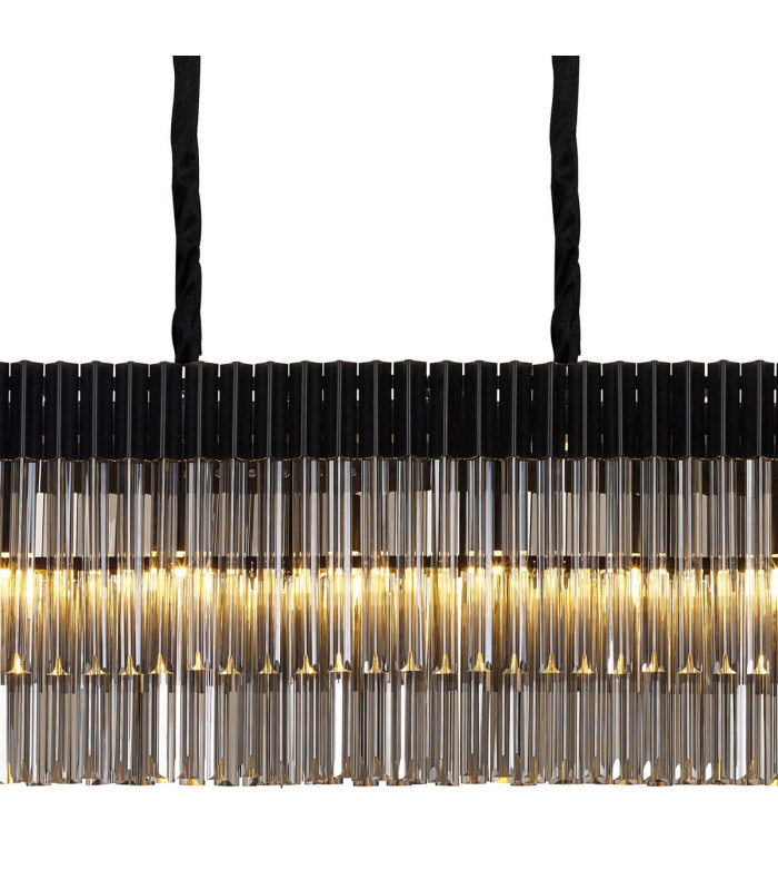 Poland 225 x 40cm Linear Pendant 12 Light E14 Matt Black/Smoked Sculpted Glass Item Weight: 60kg-7