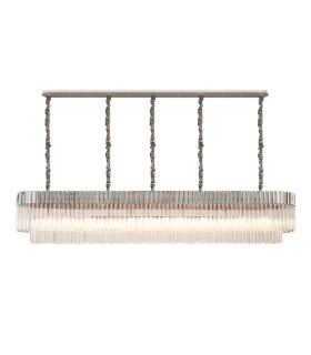 Poland 225 x 40cm Linear Pendant 12 Light E14 Polished Nickel/Clear Sculpted Glass Item Weight: 60kg-1